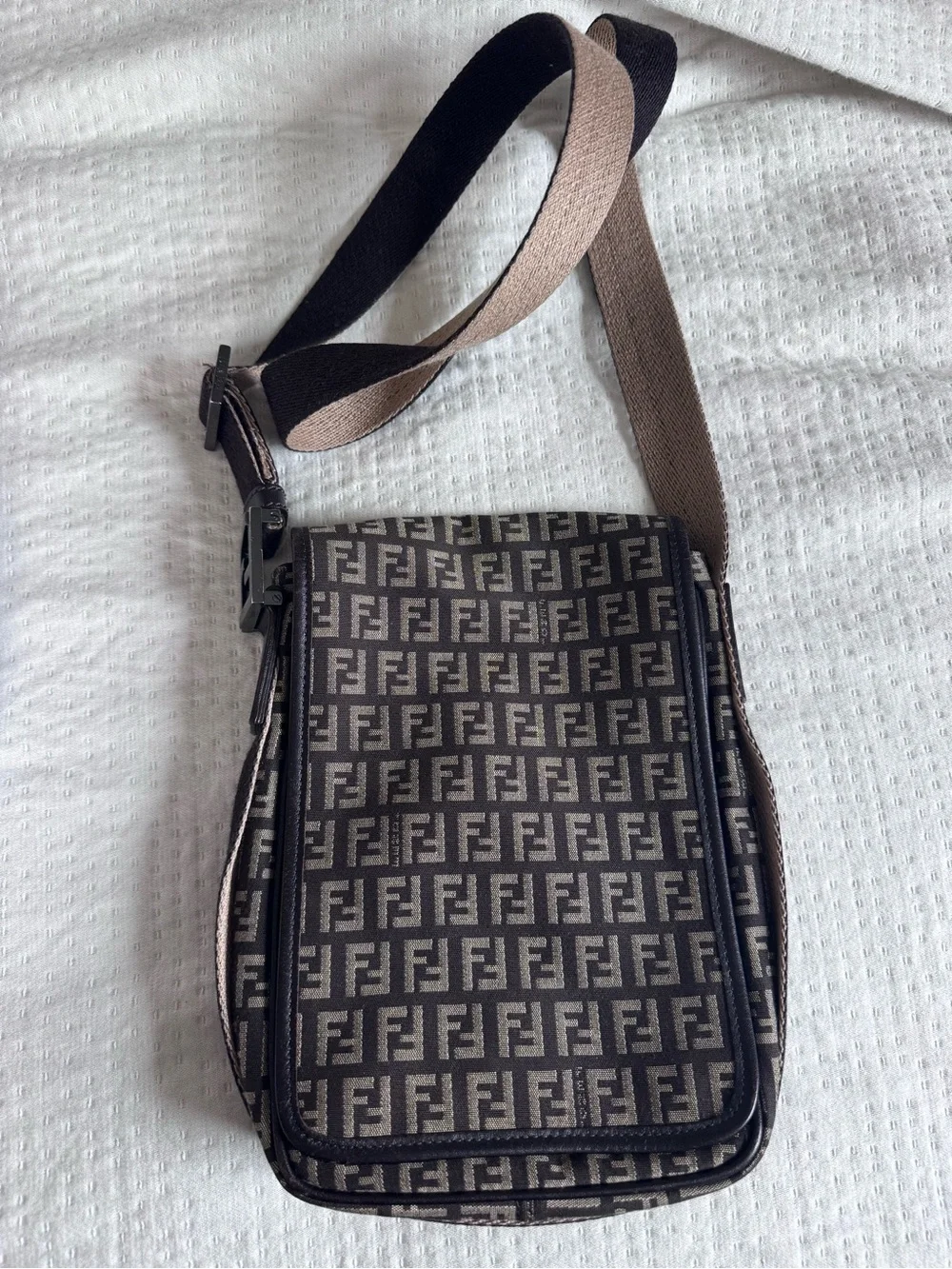 Fendi Brown and Black FF Monogram Crossbody Messenger